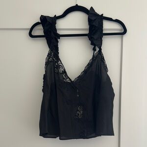 NWT Free People Black Lace Ruffle Strap Top